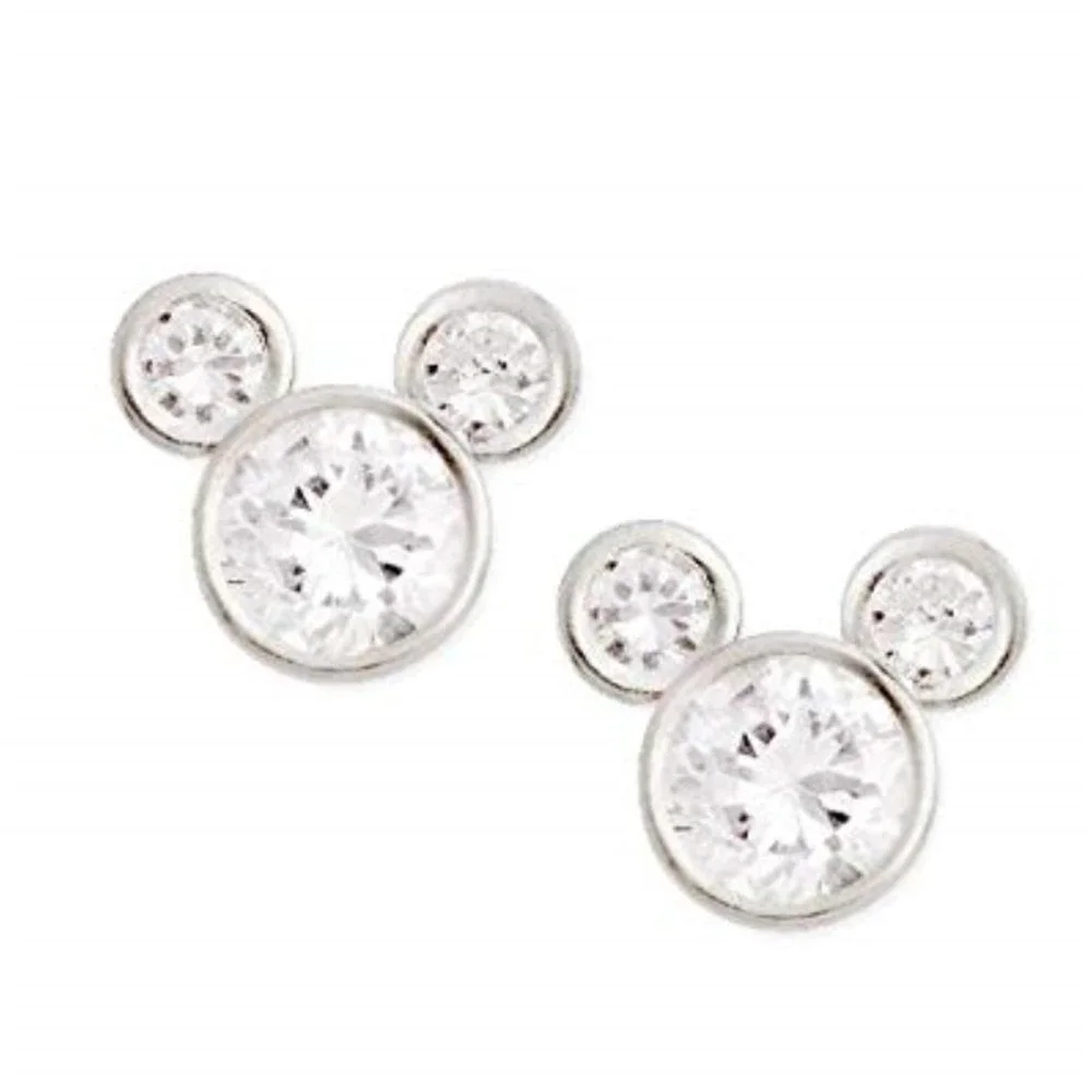 Disney Mickey MINNIE MOUSE EARRINGS Sterling Silver & CZ Rhinestone Studs Girls